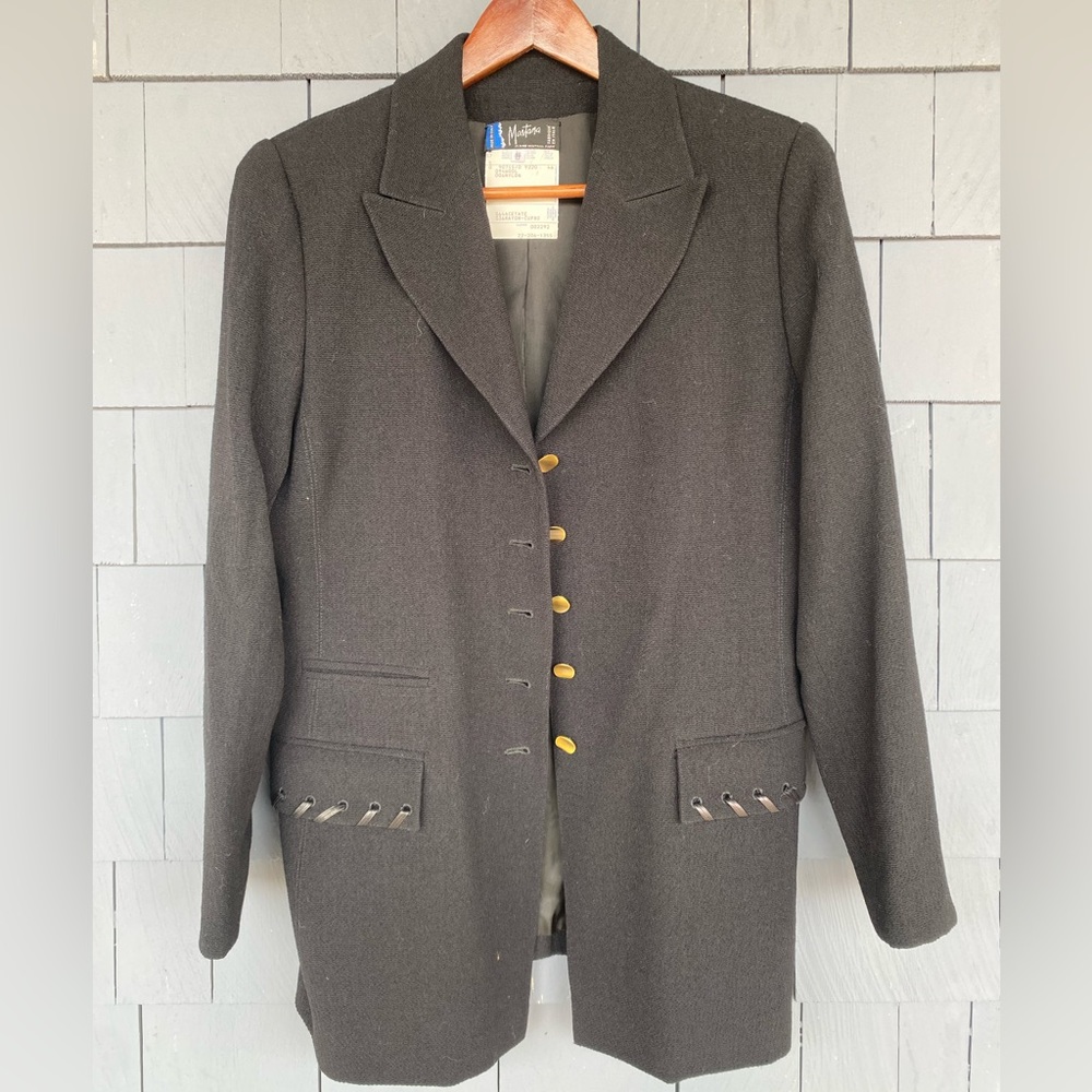 Vintage Claude Montana Paris Black Wool Crepe With Leather Trim 12  M Italy